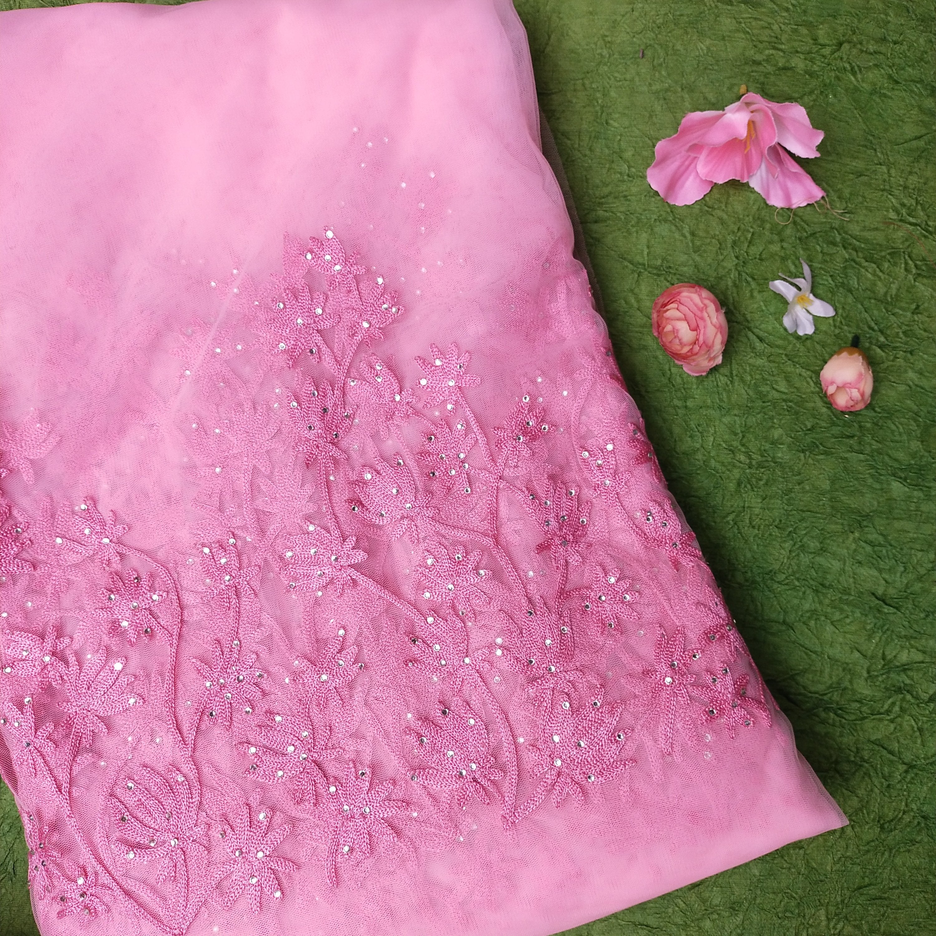 Vivid Pink Net Embroidery Fabric