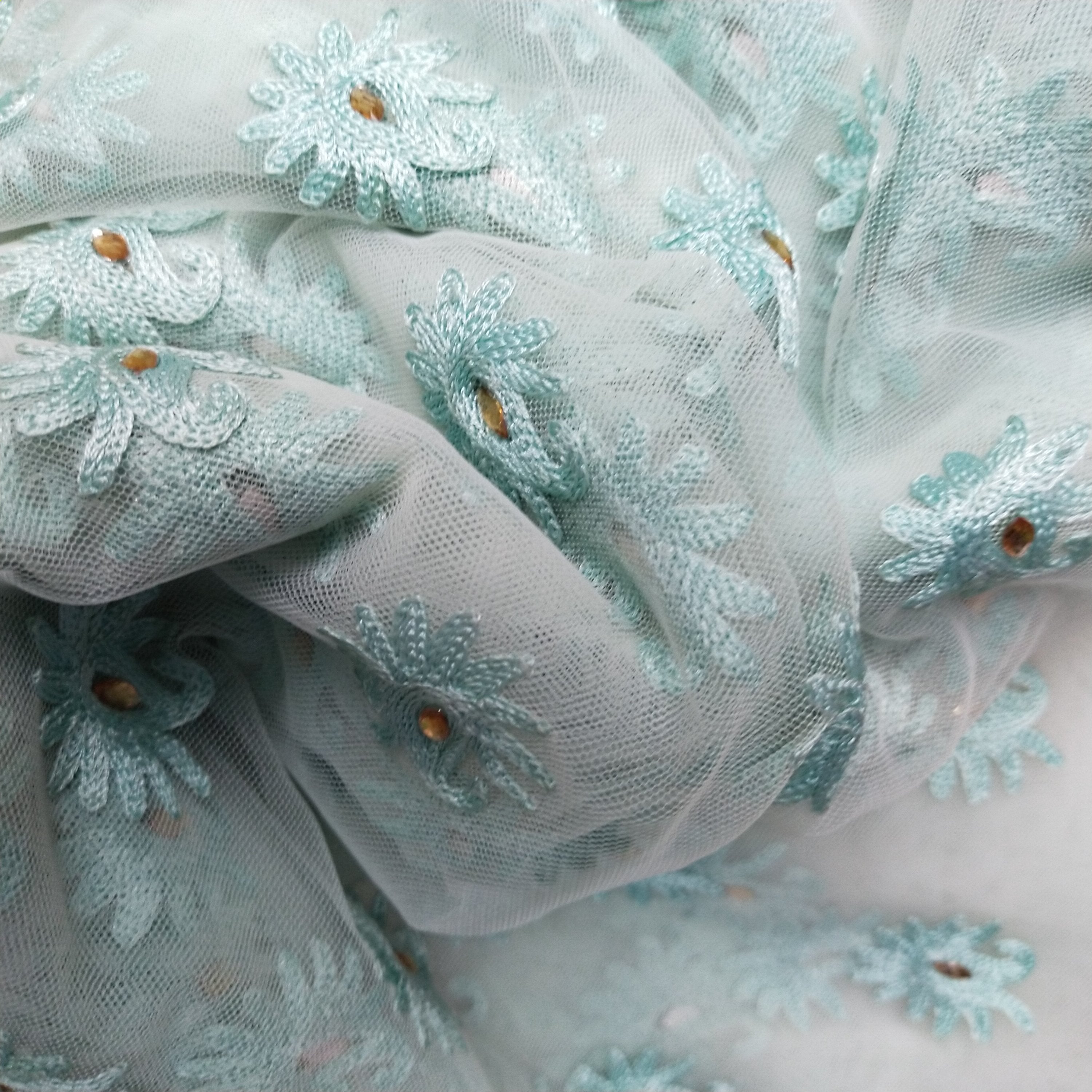 Ice Blue Net Embroidery Fabric