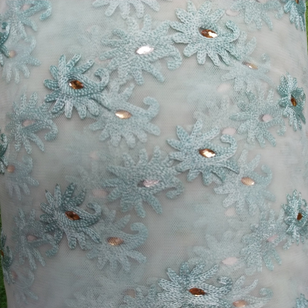 Ice Blue Net Embroidery Fabric