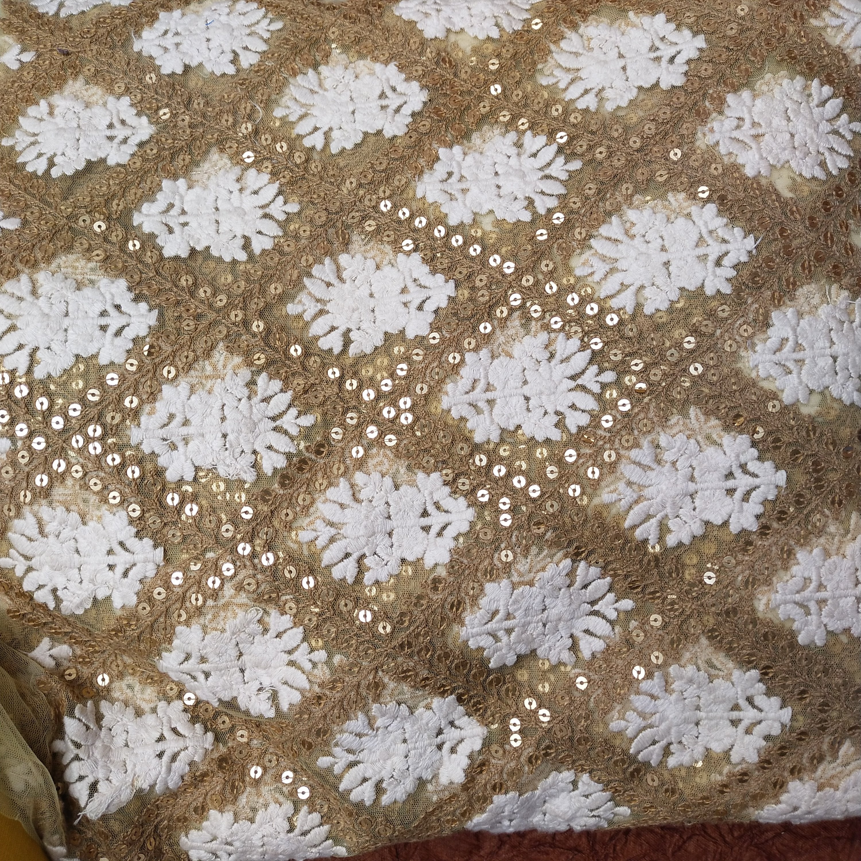 Beige Net Embroidery Fabric