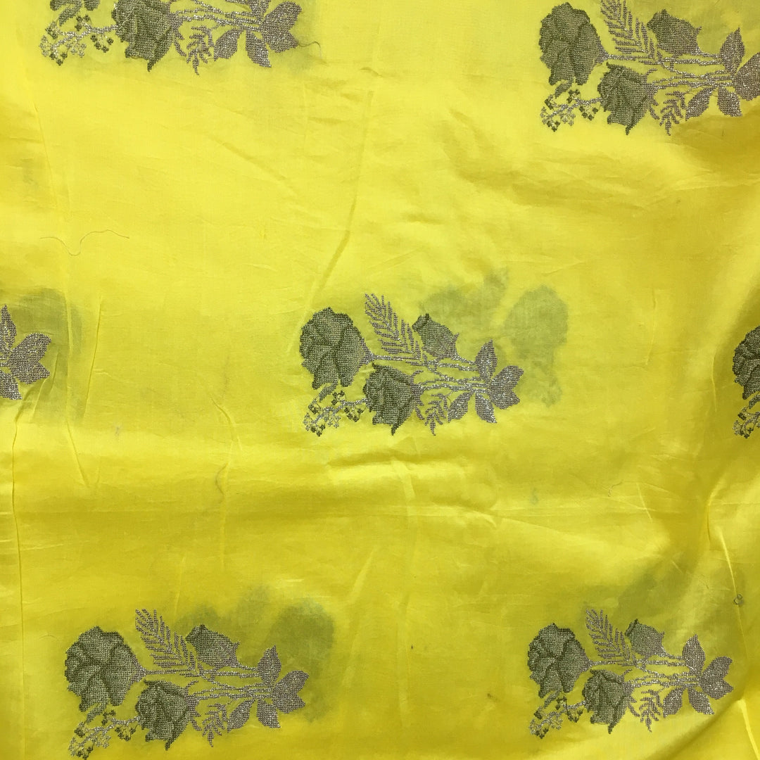 Lemon Yellow Chanderi Emboidery Fabric