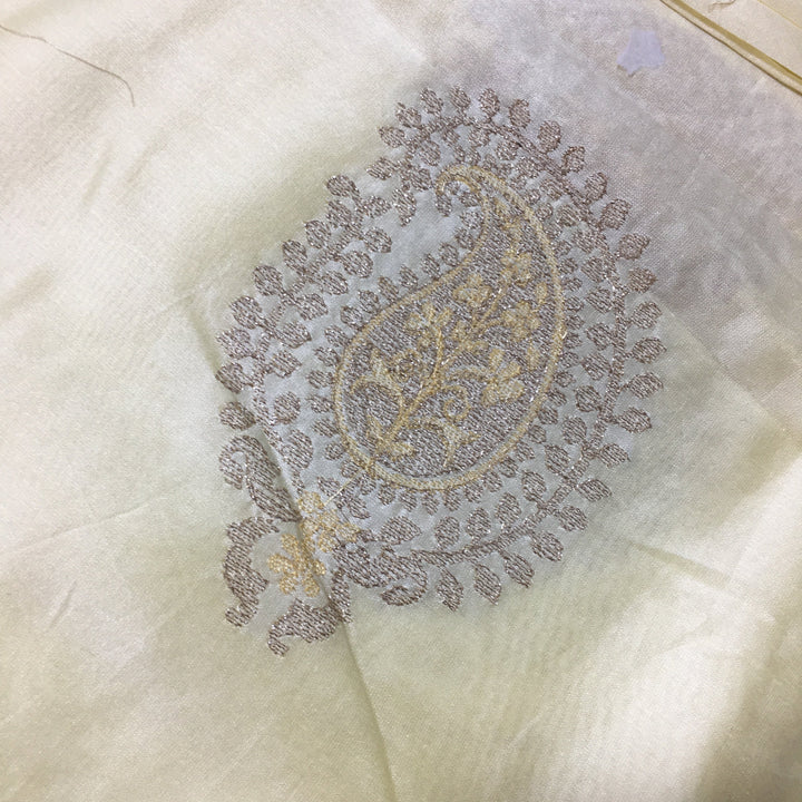 Butter Yellow Chanderi Emboidery Fabric