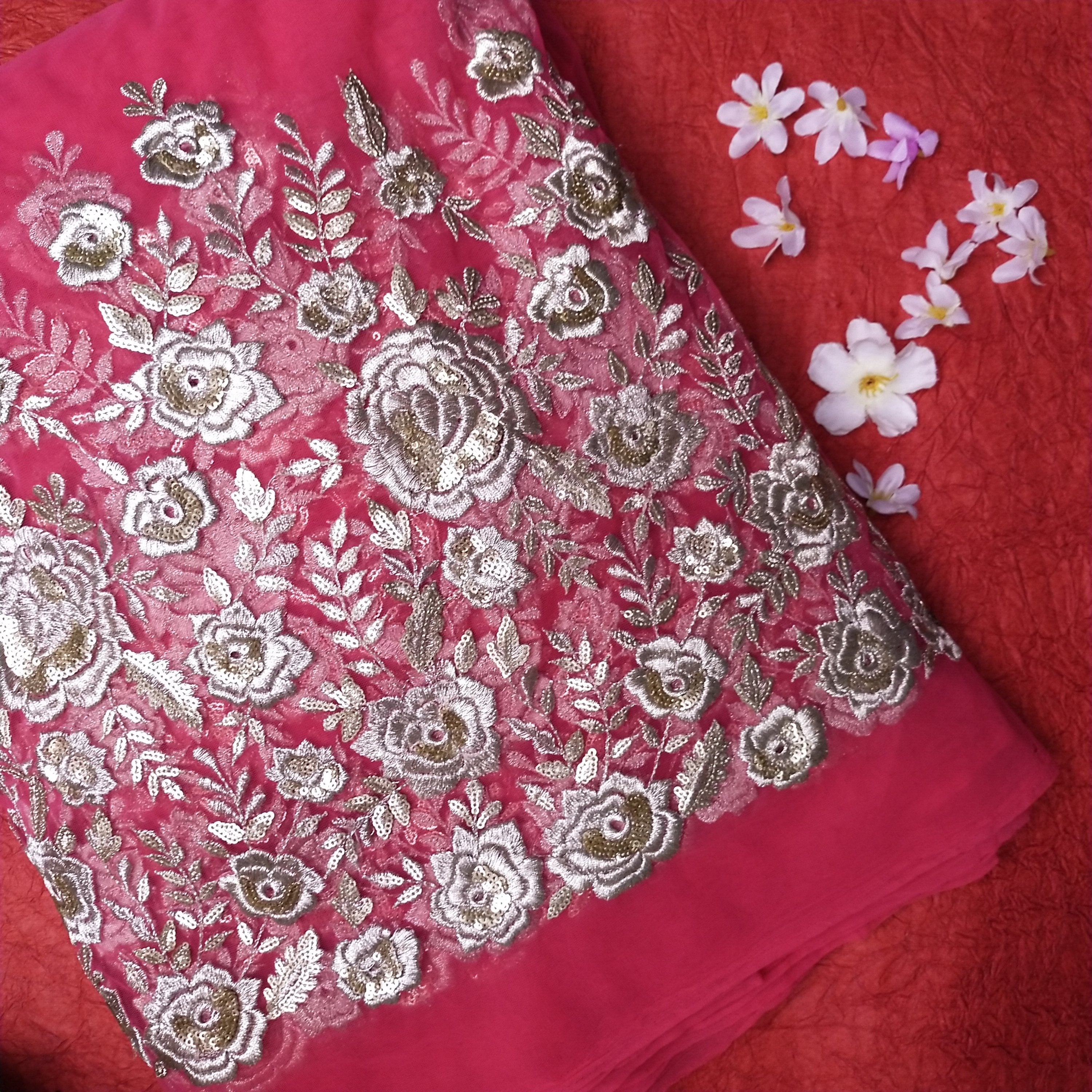 Ruby Pink Net Embroidery Fabric