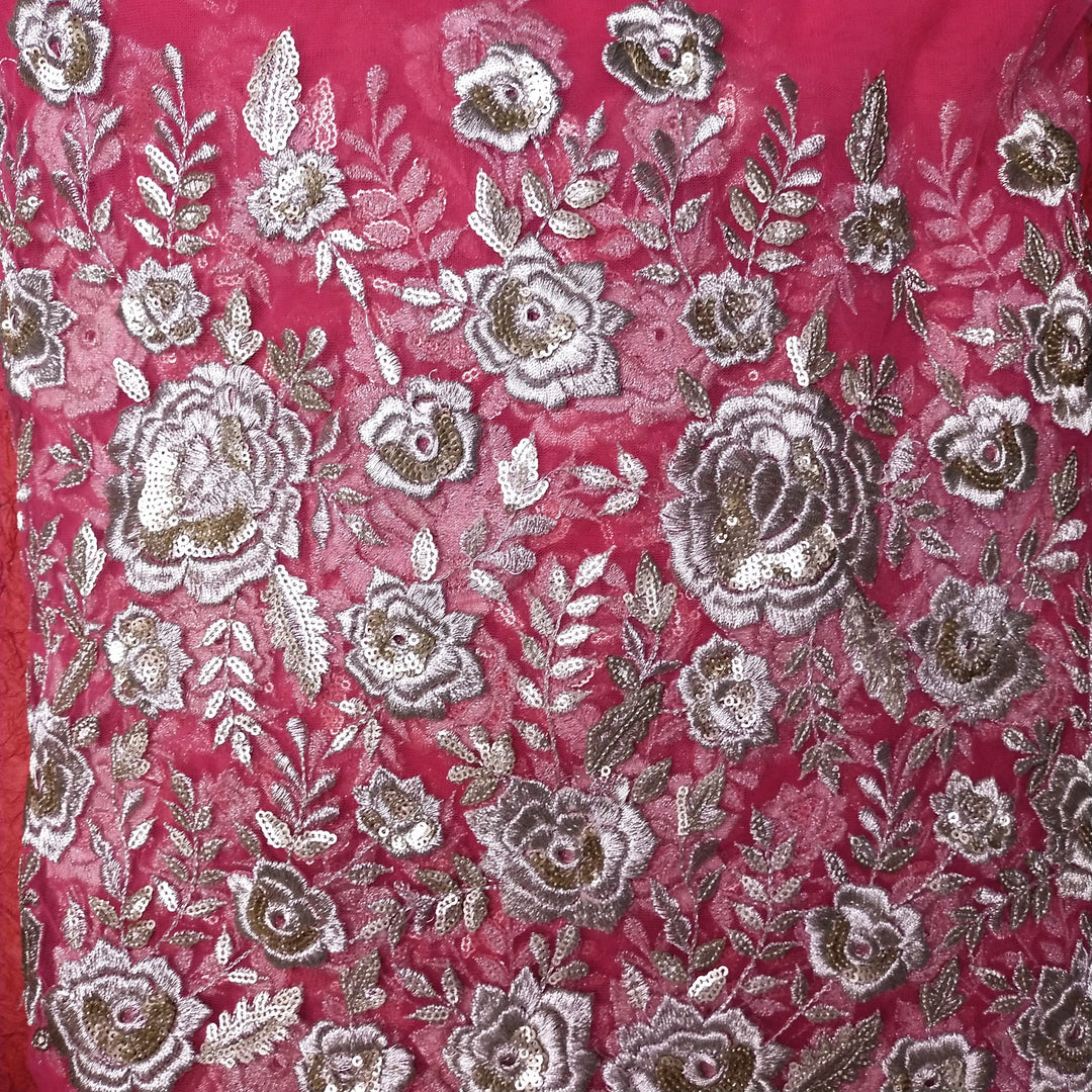 Ruby Pink Net Embroidery Fabric