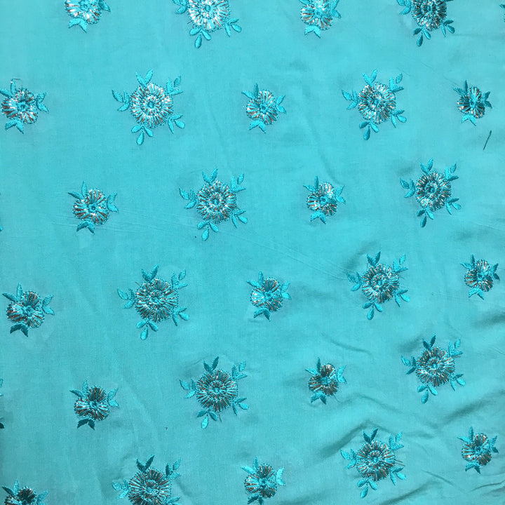 Deep Sky Blue Chanderi Embroidery Fabric