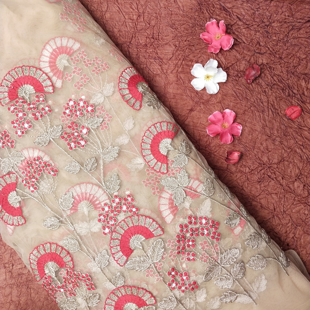 Soft Beige Net Embroidery Fabric