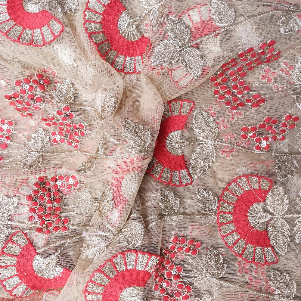 Soft Beige Net Embroidery Fabric