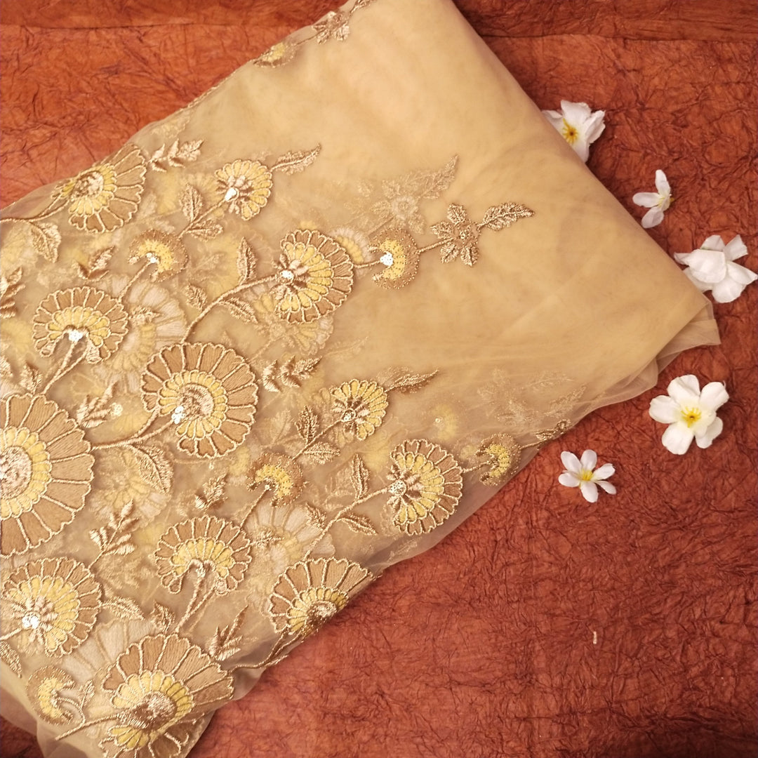 Light Golden Yellow Net Embroidery Fabric