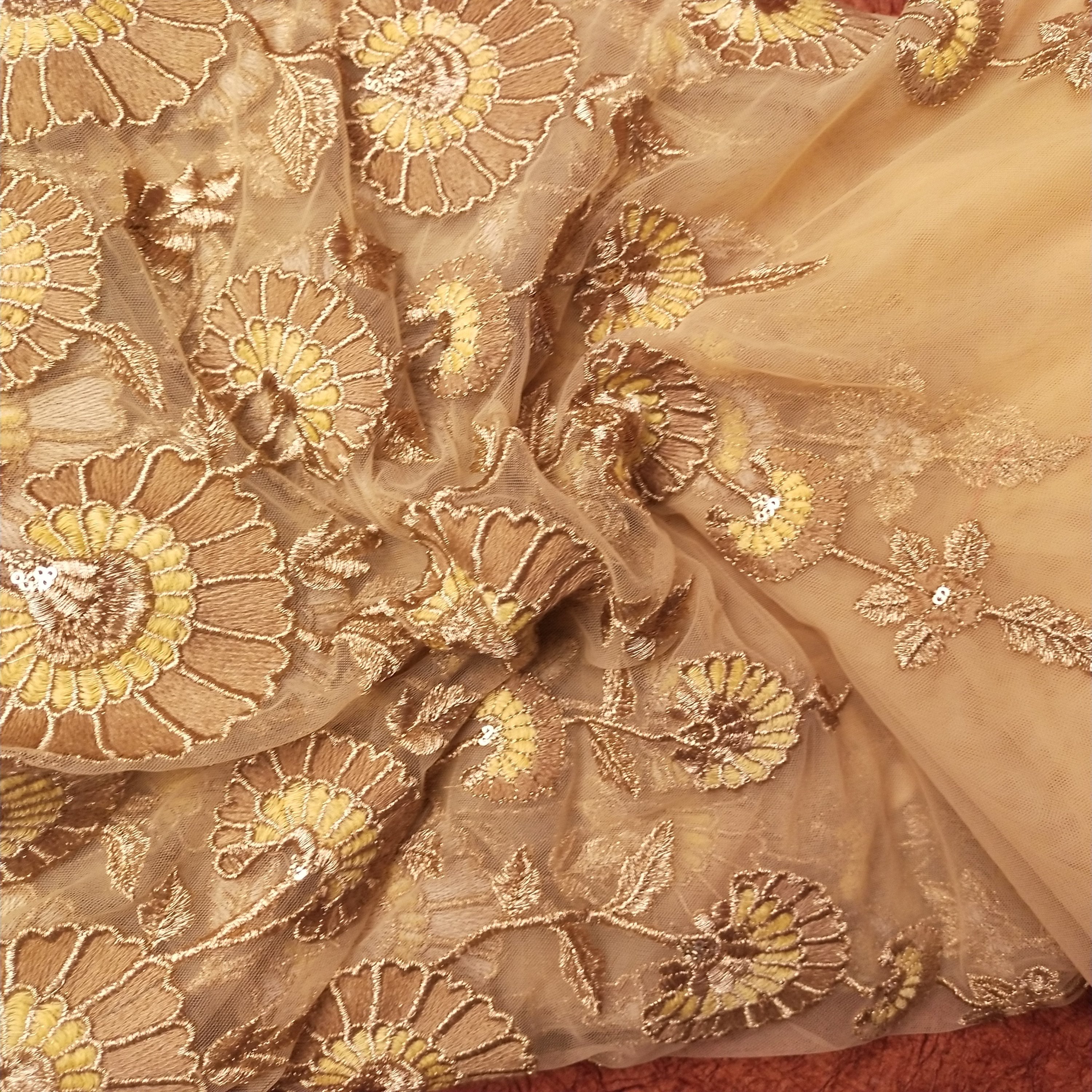 Light Golden Yellow Net Embroidery Fabric