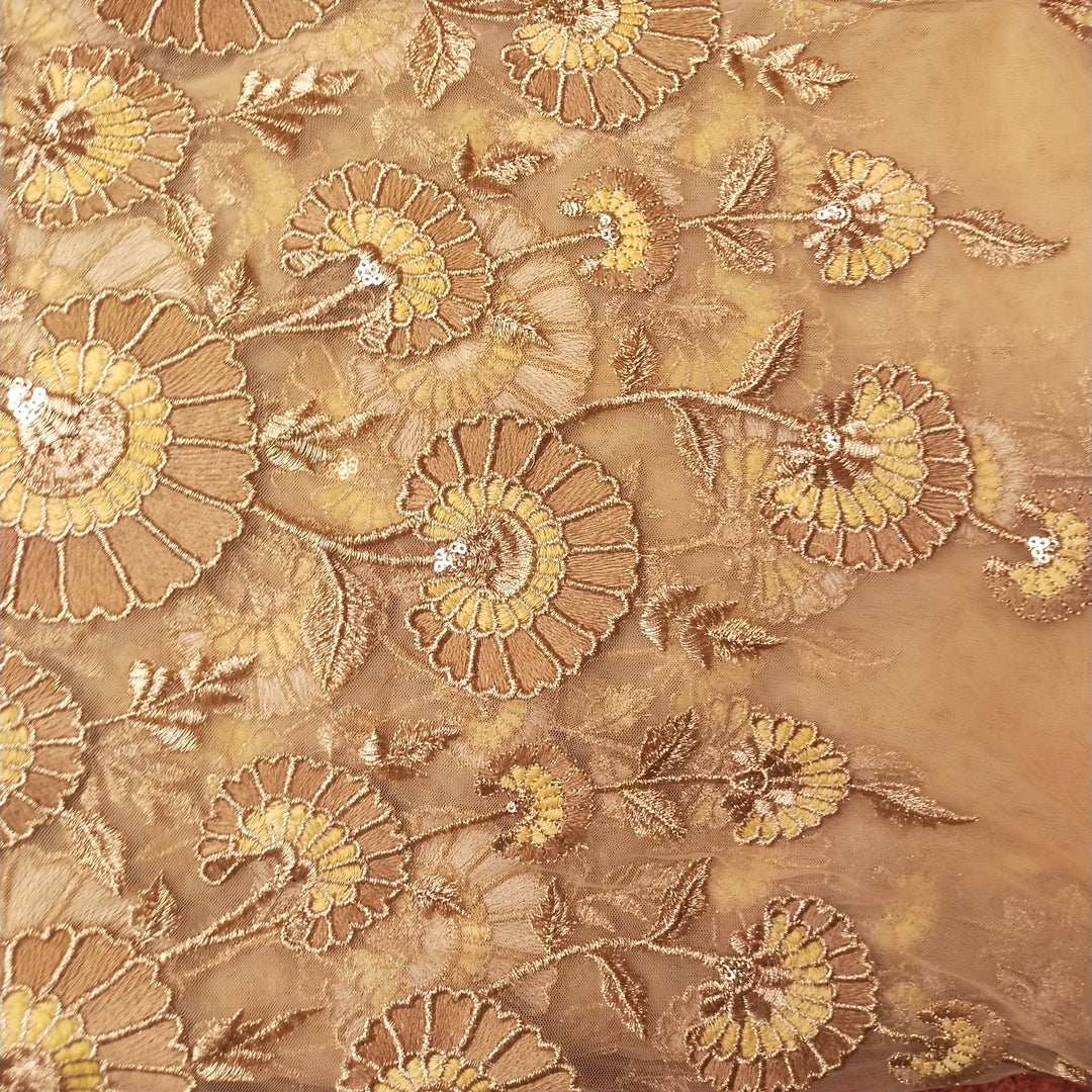 Light Golden Yellow Net Embroidery Fabric