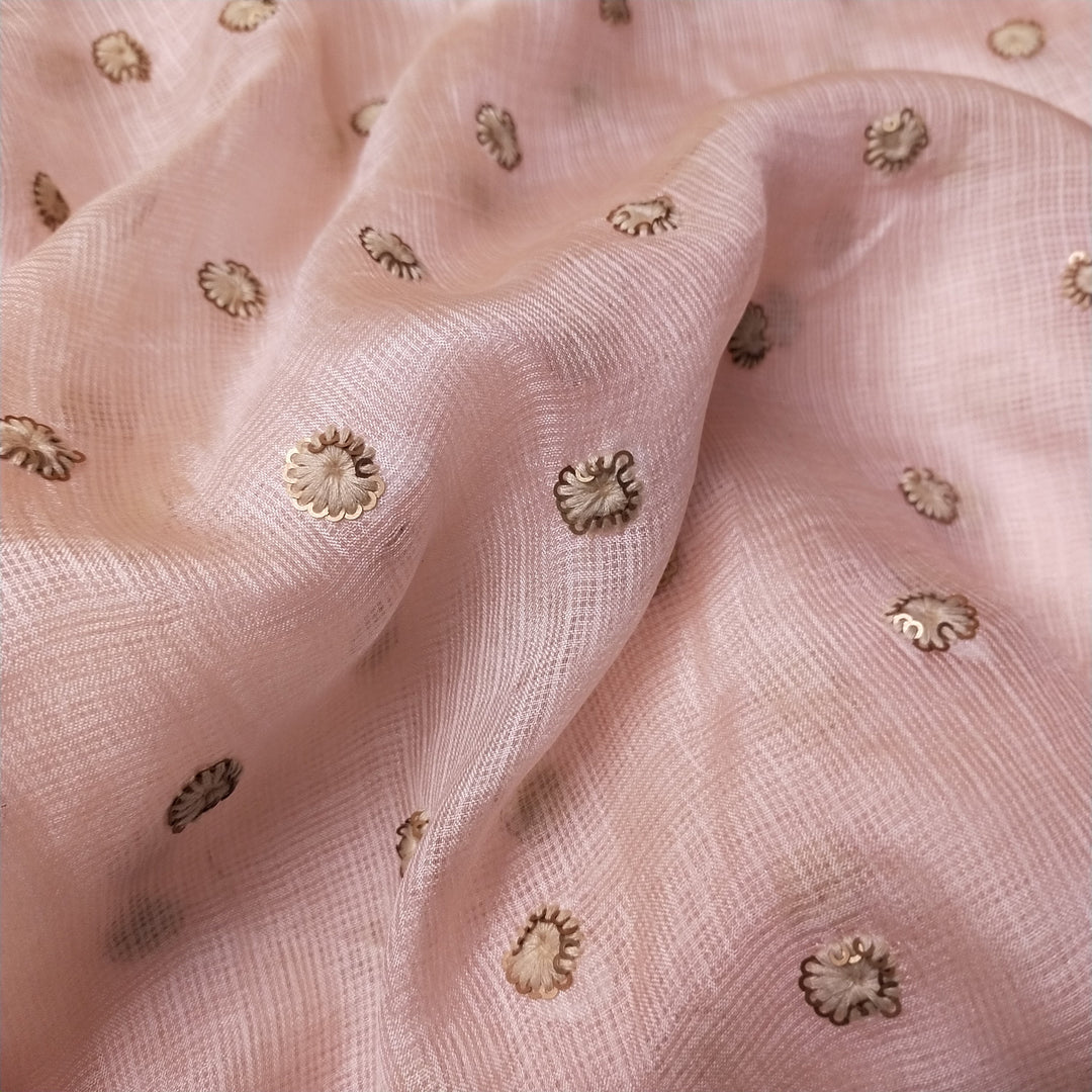 Powder Pink Kota Silk Embroidery Fabric