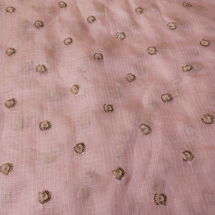 Powder Pink Kota Silk Embroidery Fabric