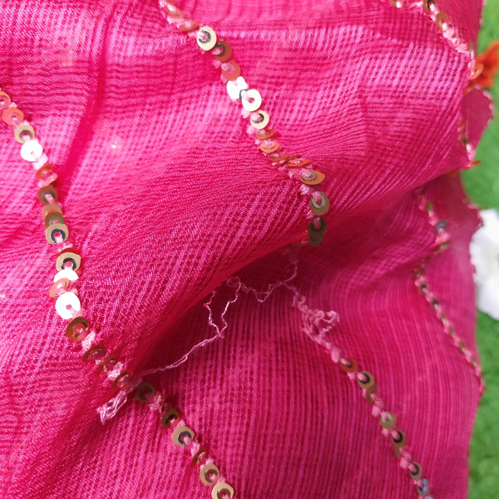 Rogue Pink Silk Embroidery Fabric