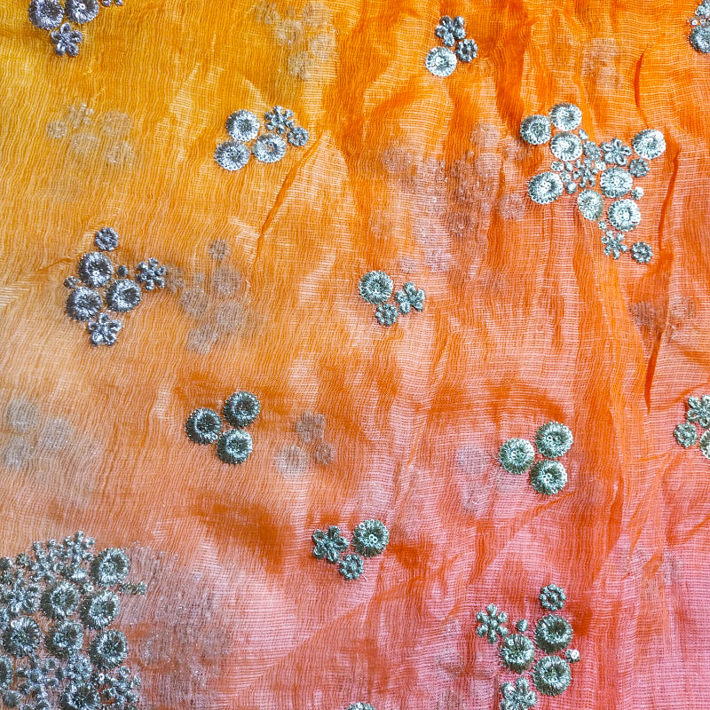 Dual Shade Half And Half  Embroidered Kota Silk Fabric