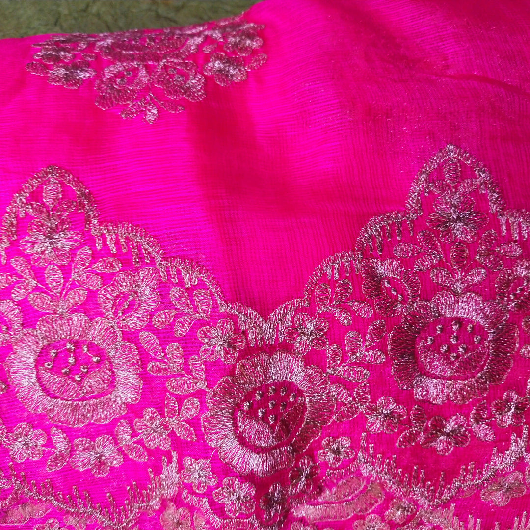 Pink And Orange Ombre Silk Embroidery Fabric