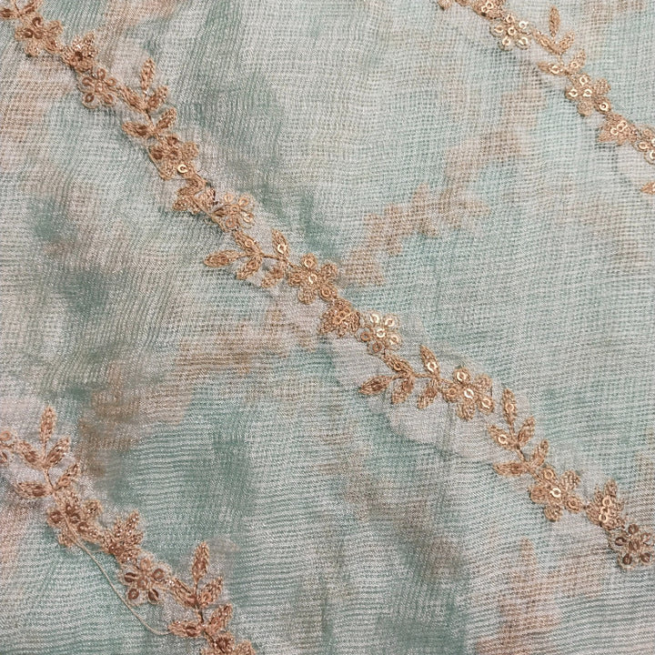 Powder Blue Embroidered Kota Silk Fabric