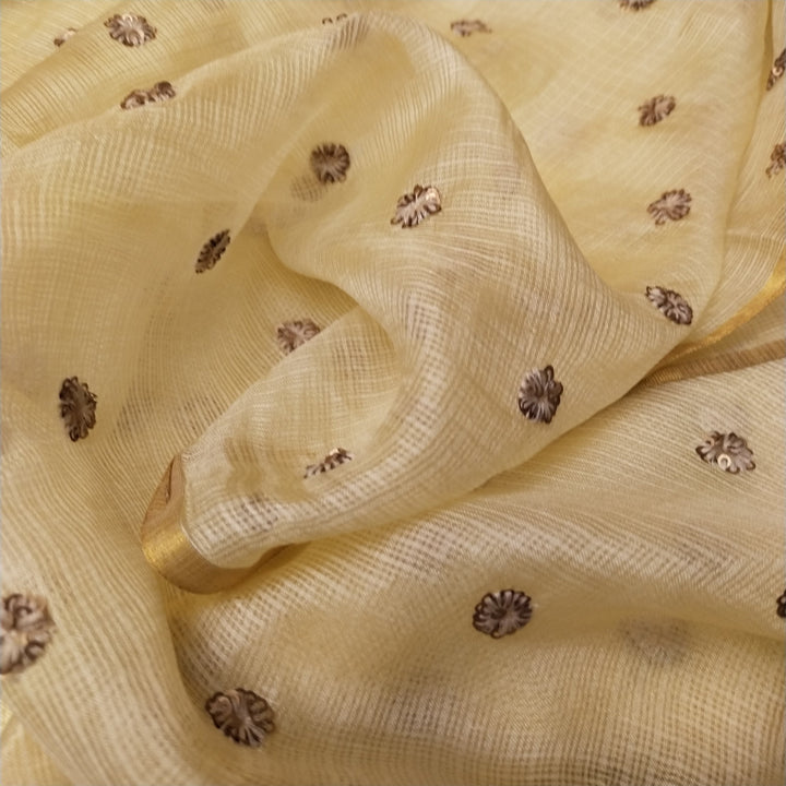 Butter Yellow Kota Silk Embroidery Fabric