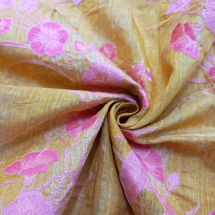 Golden Tissue Thread Floral Jaal Embroidered Fabric