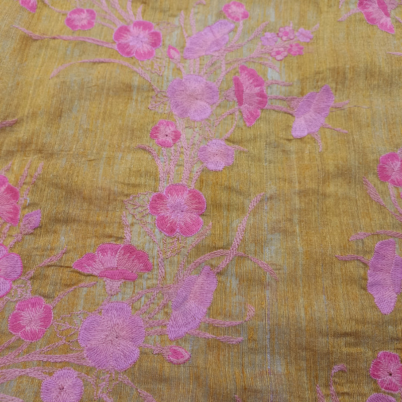 Golden Tissue Thread Floral Jaal Embroidered Fabric