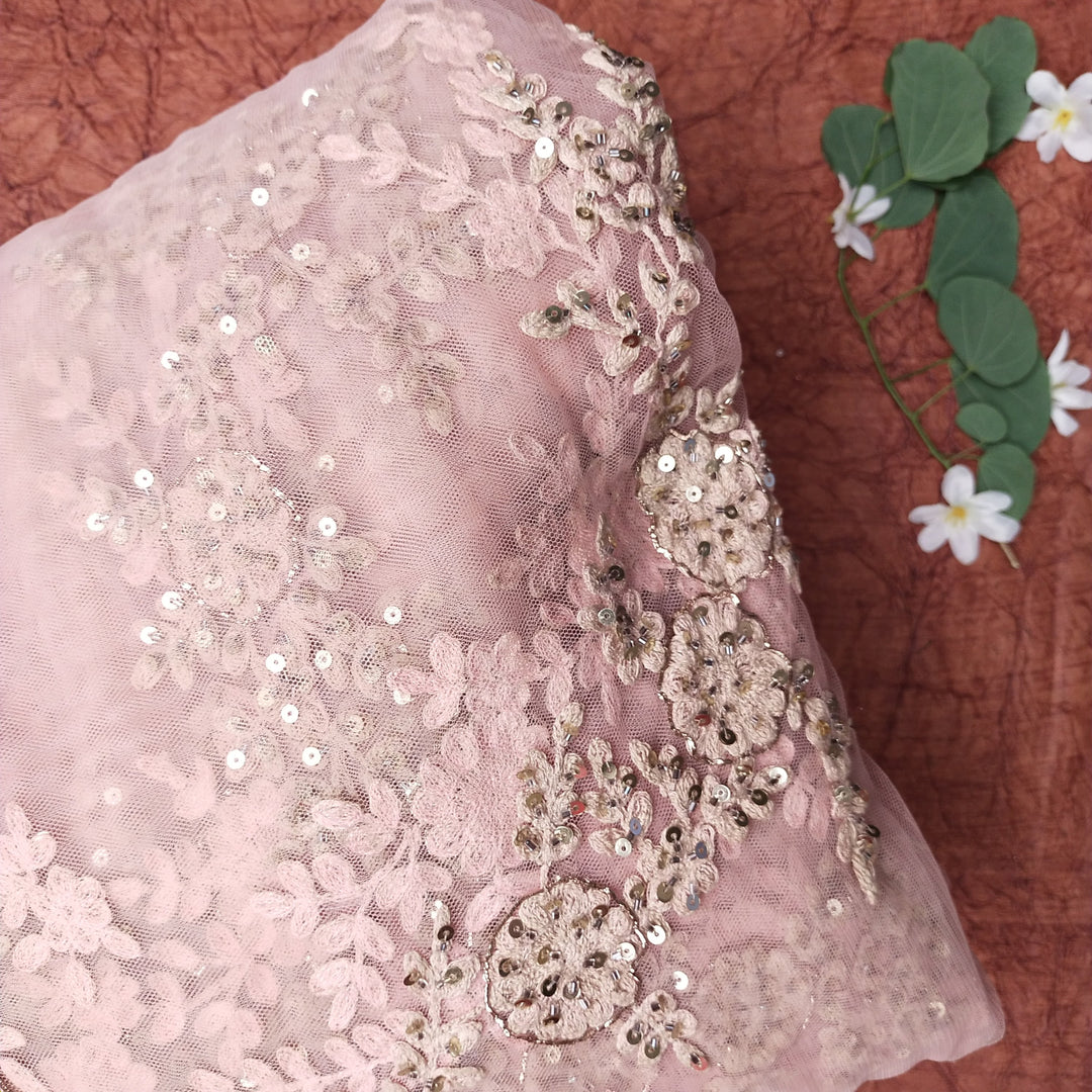 Rose Pink Net Embroidery Fabric