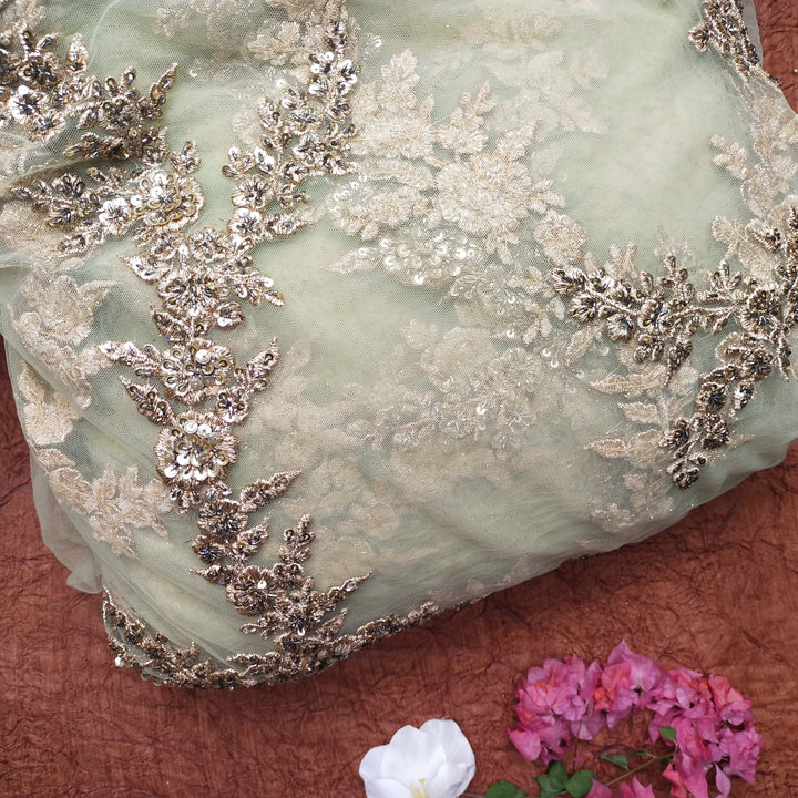 Mint Green Net Embroidery Fabric