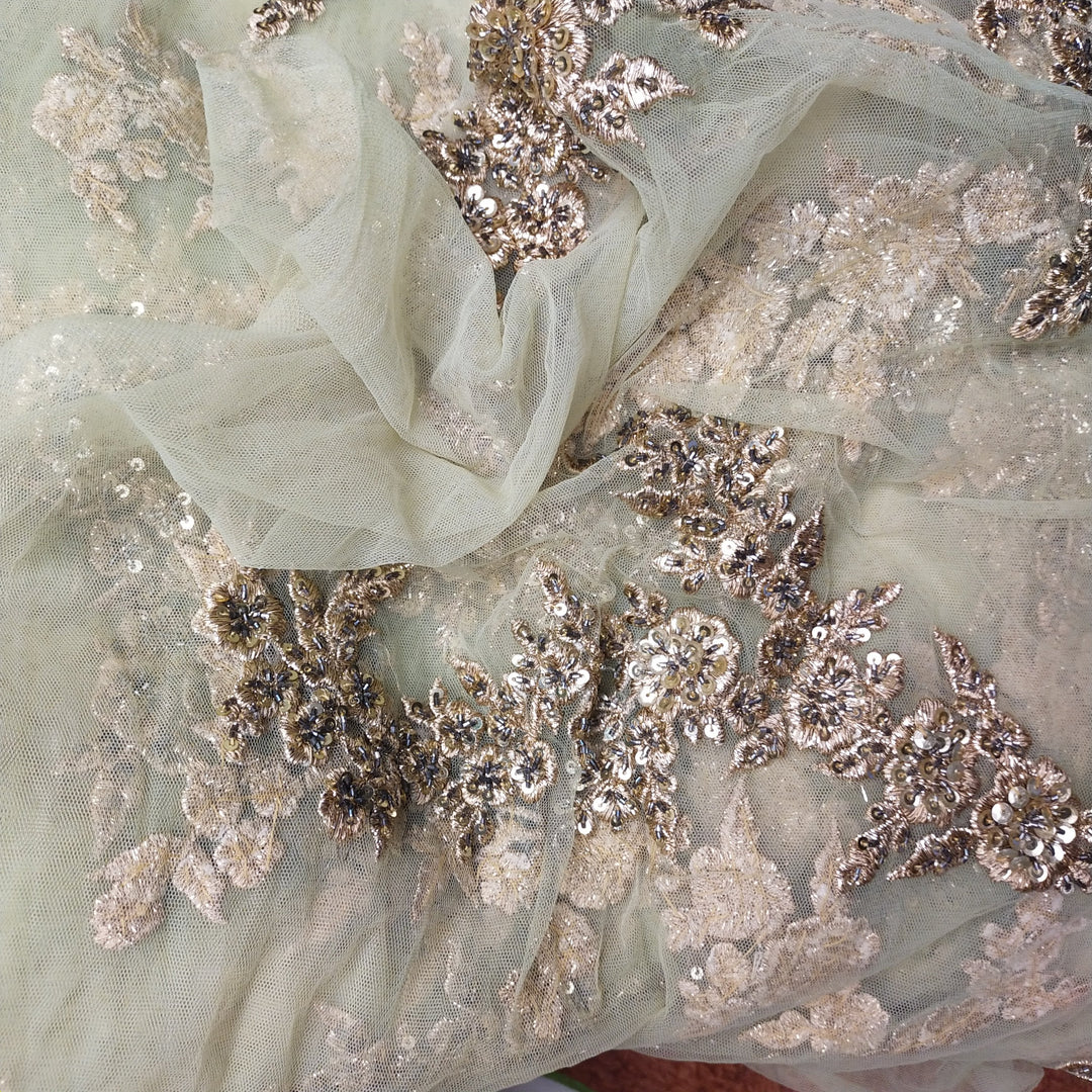 Mint Green Net Embroidery Fabric