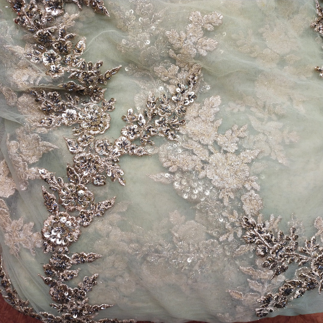 Mint Green Net Embroidery Fabric