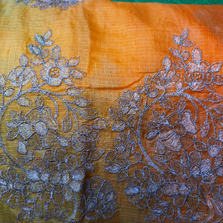 Shades Of Yellow Kota Silk Embroidery Fabric