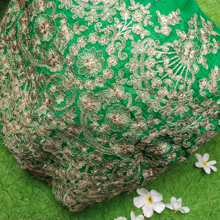 Shades Of Green Kota Silk Embroidery Fabric