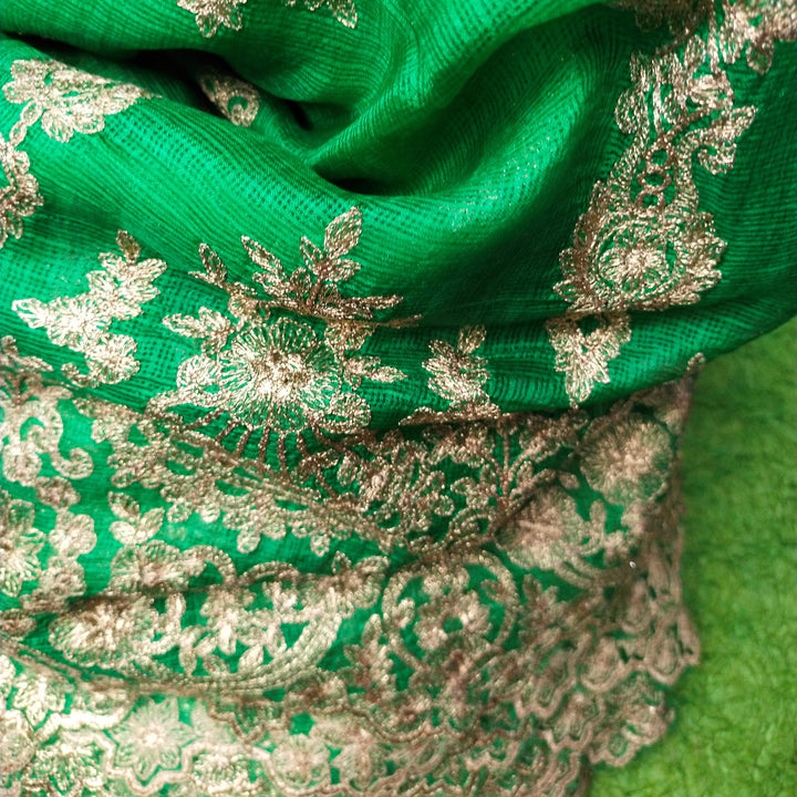 Shades Of Green Kota Silk Embroidery Fabric