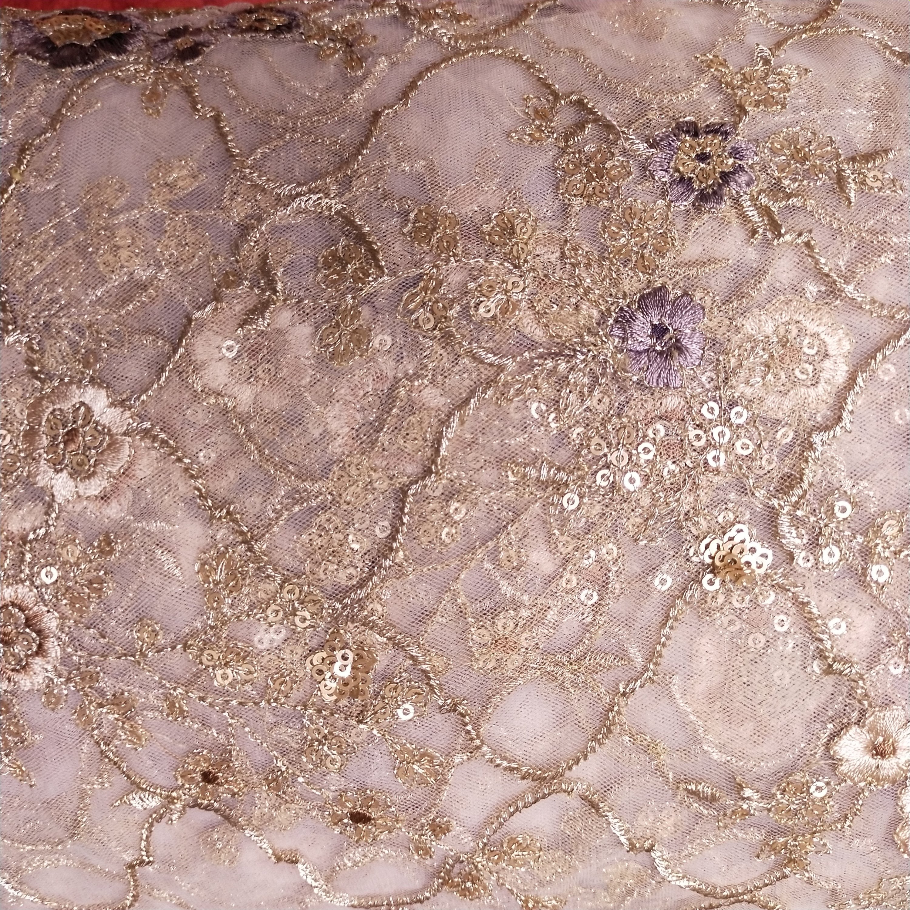 Beige Net Embroidery Fabric