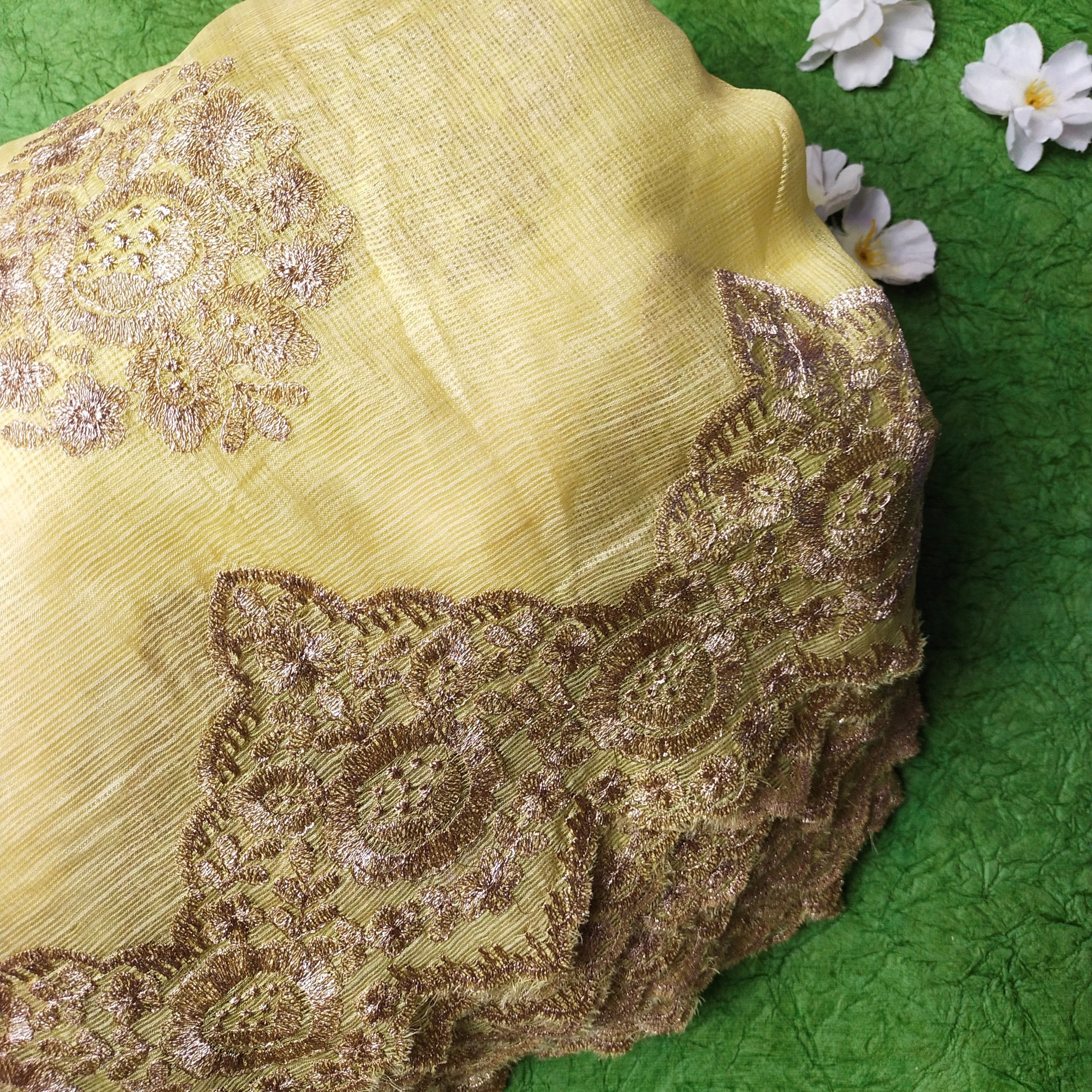 Butter Yellow Kota Silk Embroidery Fabric