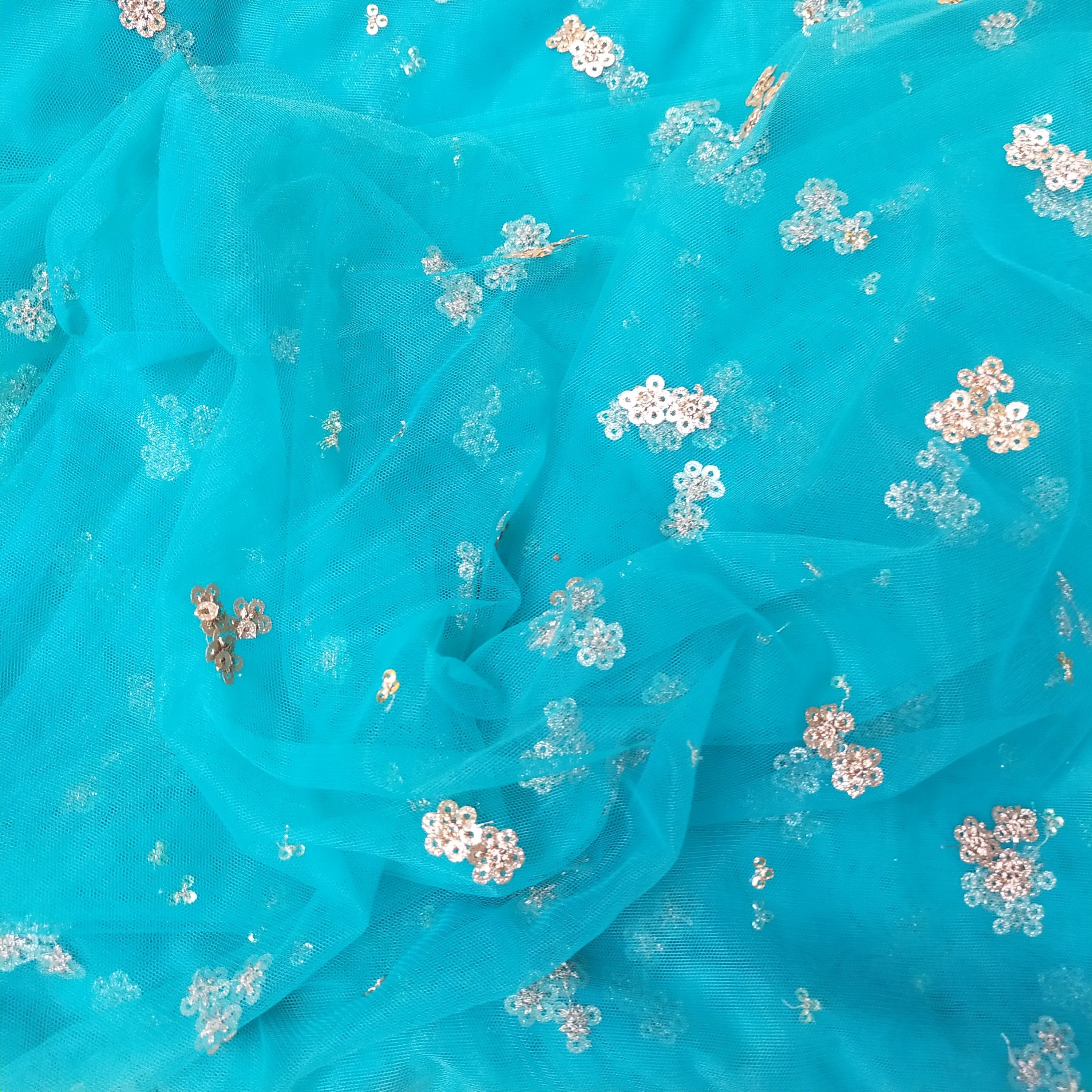 Cerulean Blue Net Embroidery Fabric