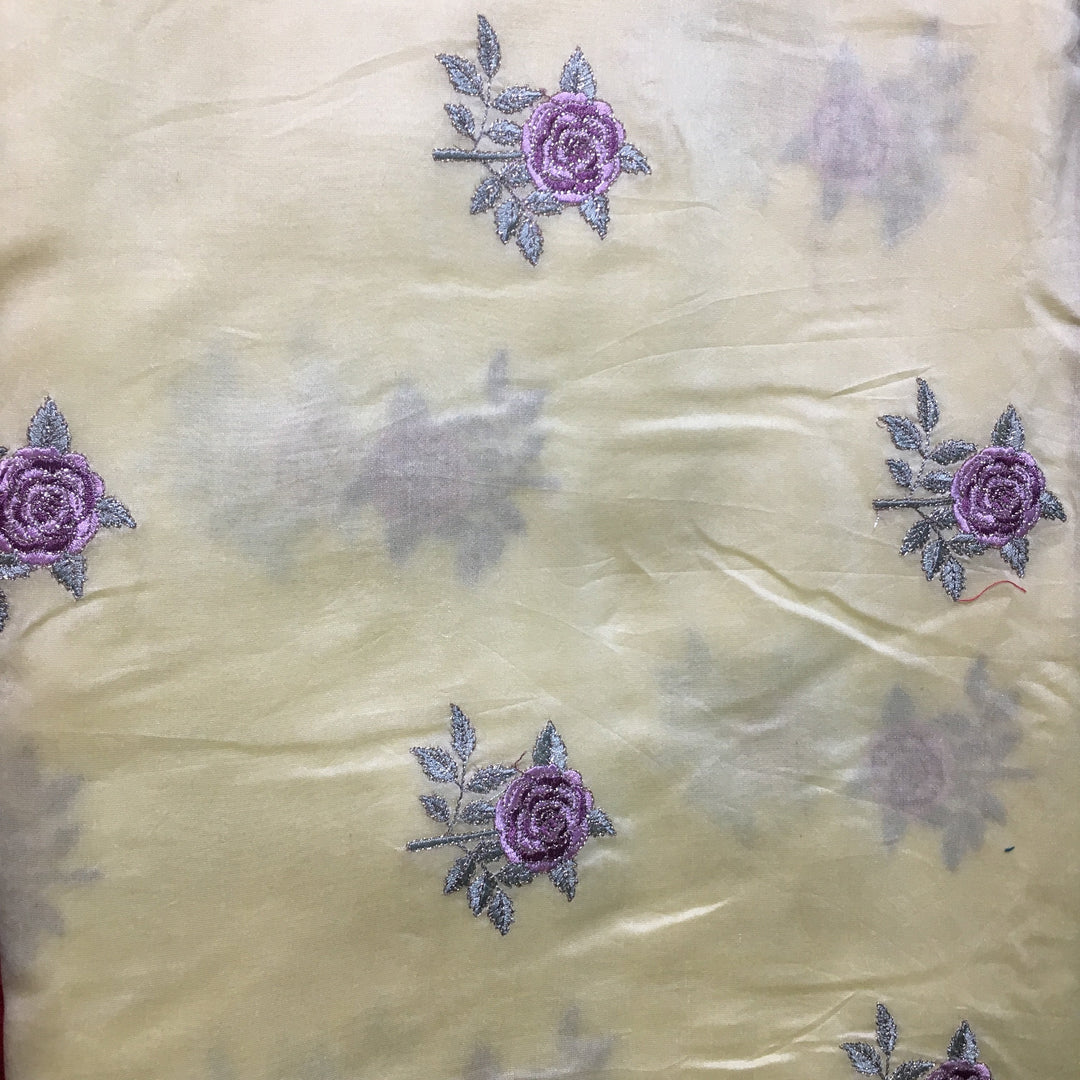 Butter Yellow Chanderi Embroidery Fabric