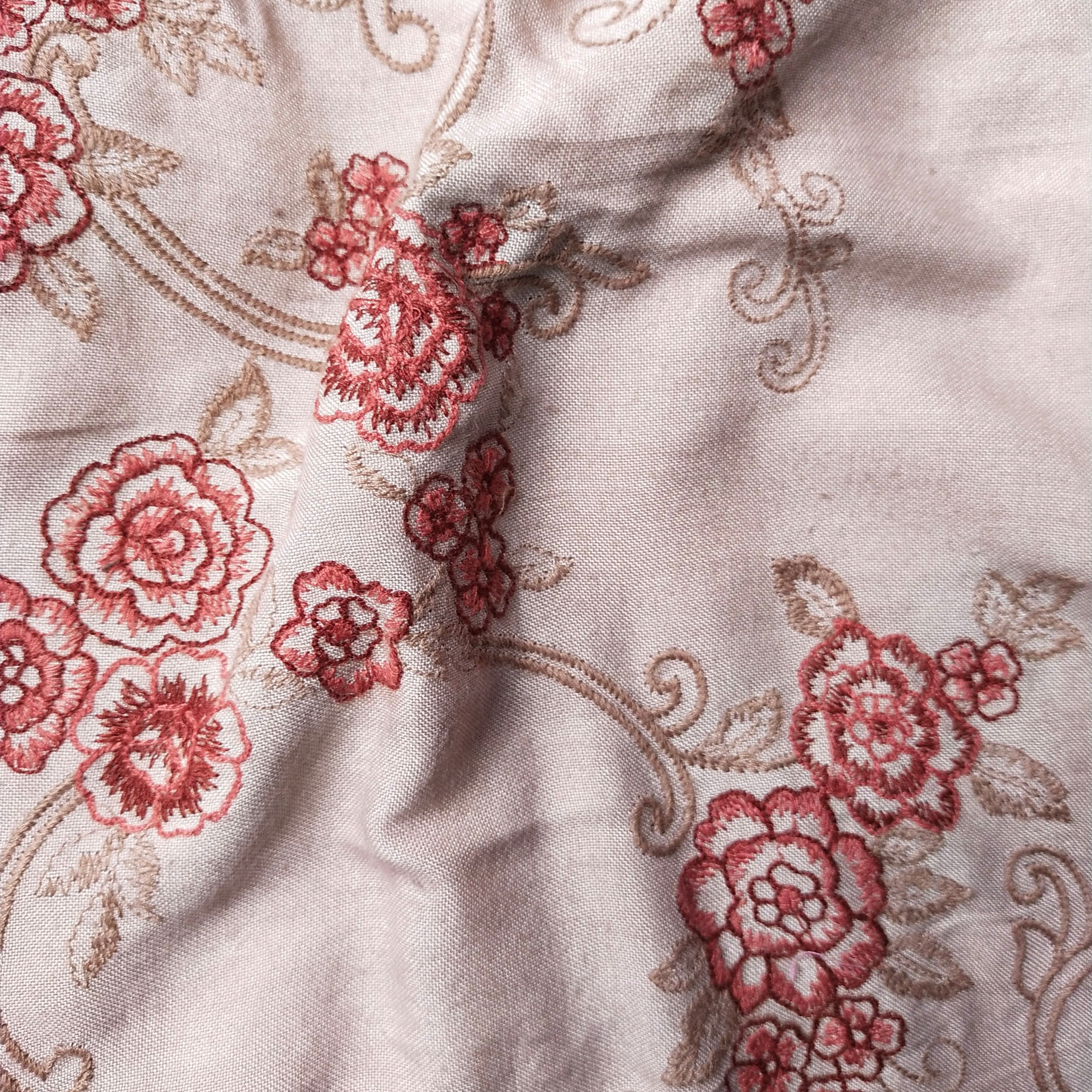 Soft Blush Tussar Embroidery Fabric