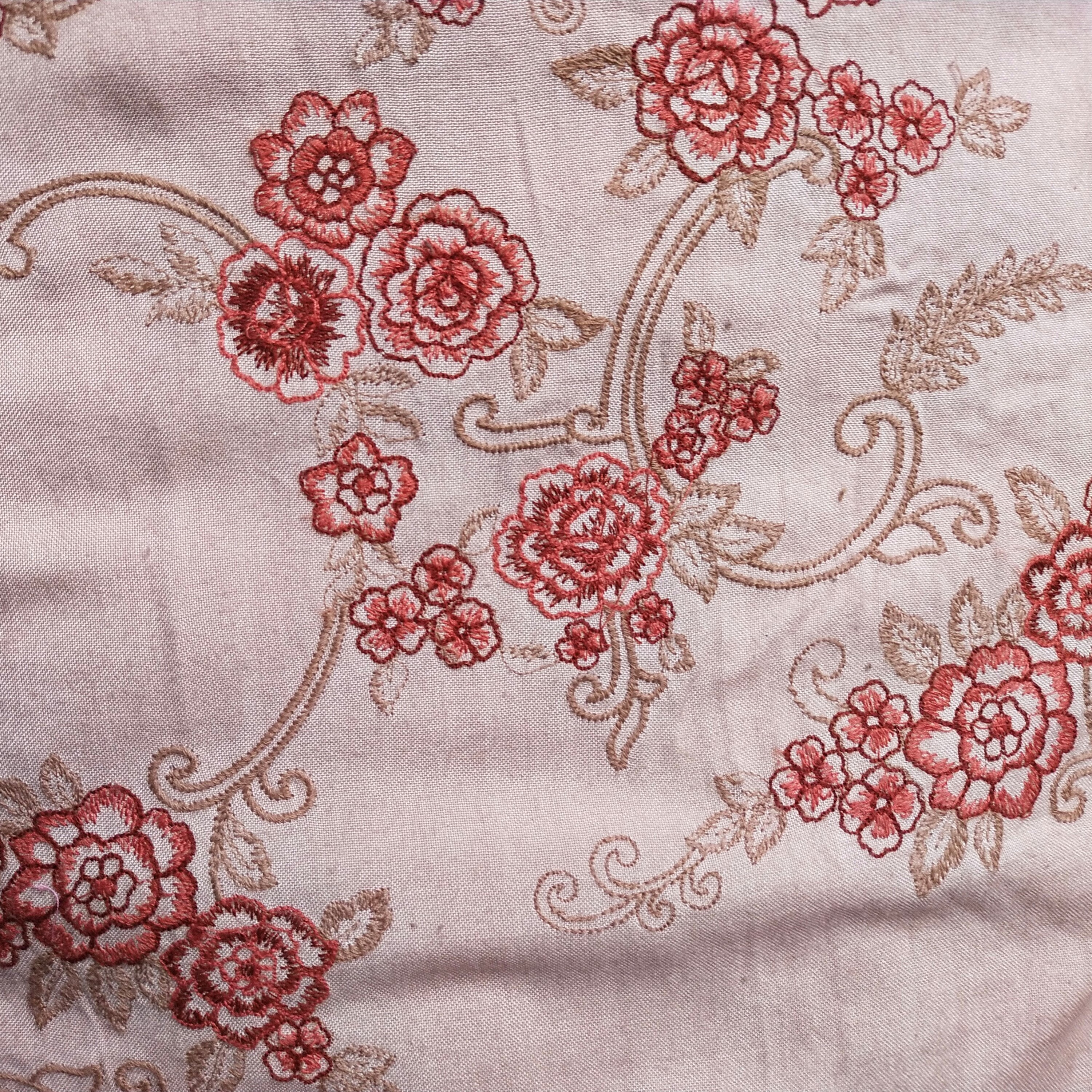 Soft Blush Tussar Embroidery Fabric