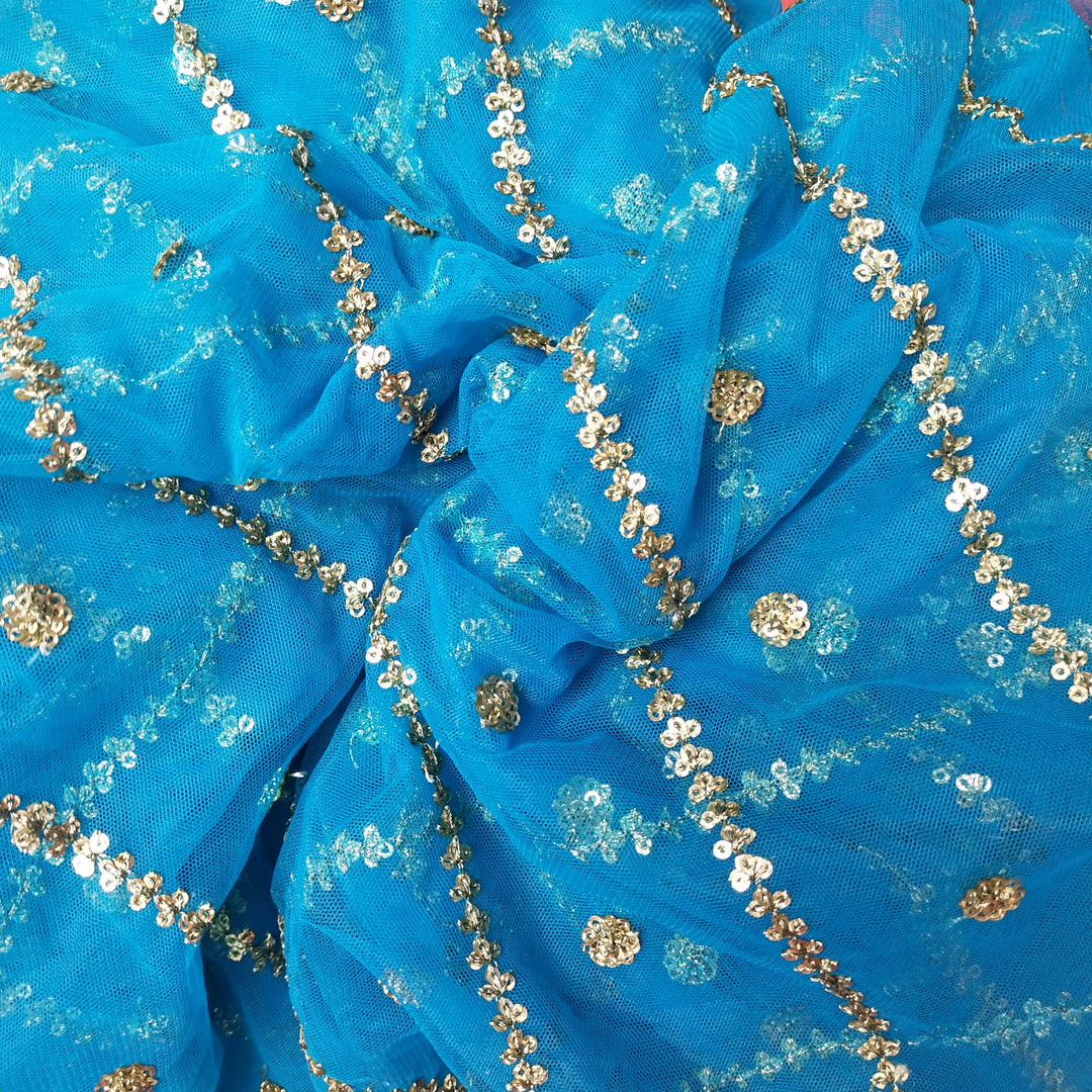 Cerulean Blue Net Embroidery Fabric