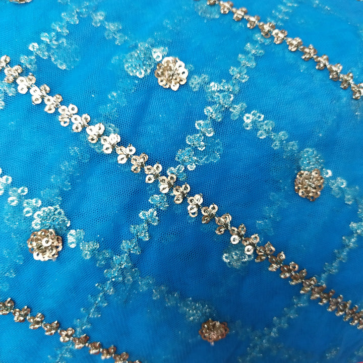 Cerulean Blue Net Embroidery Fabric