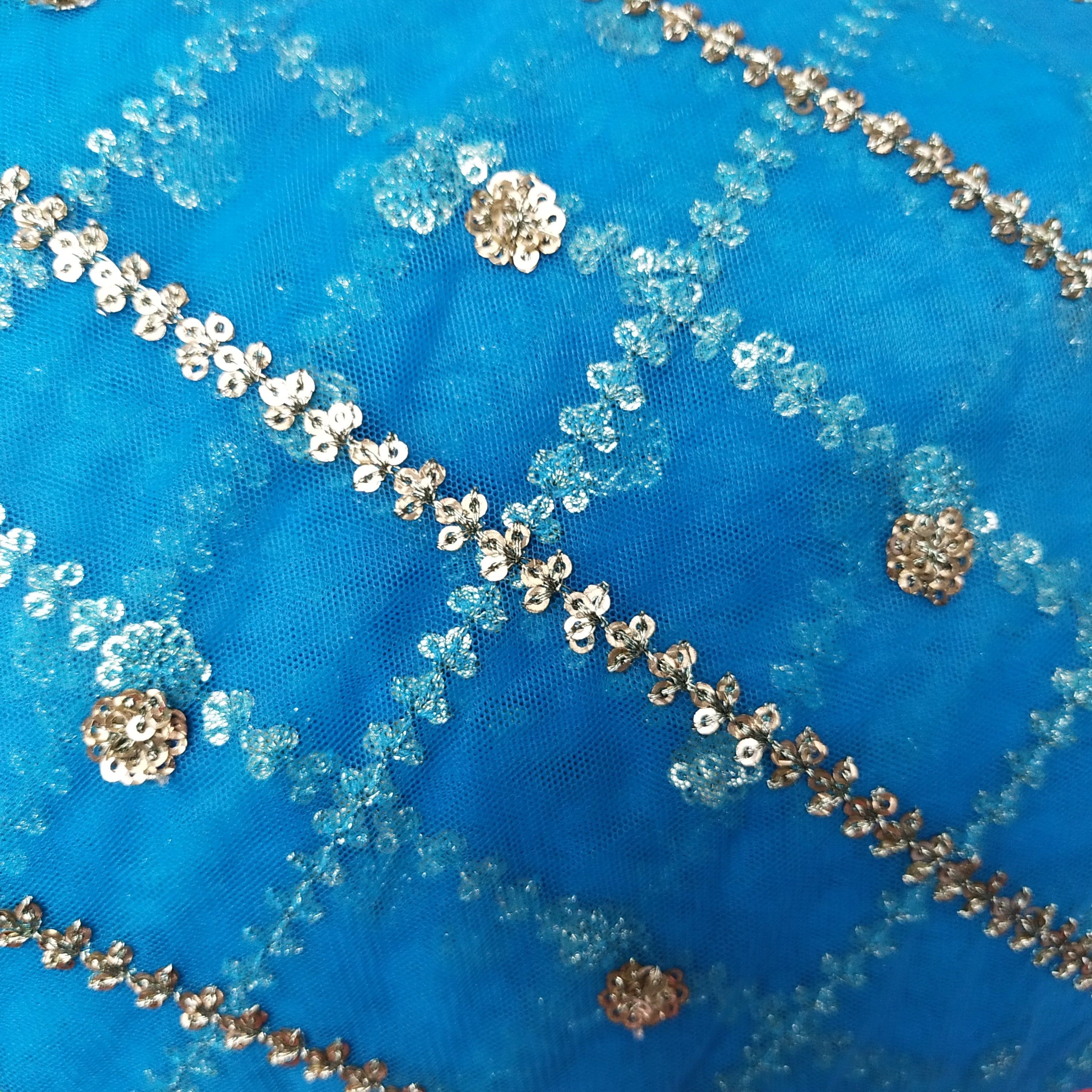 Cerulean Blue Net Embroidery Fabric