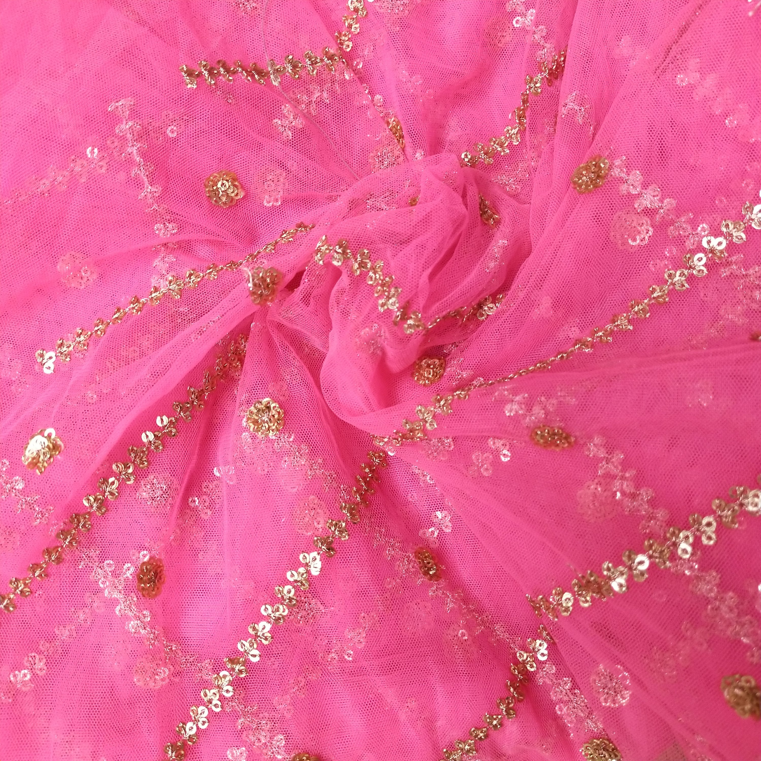 Vivid Pink Net Embroidery Fabric