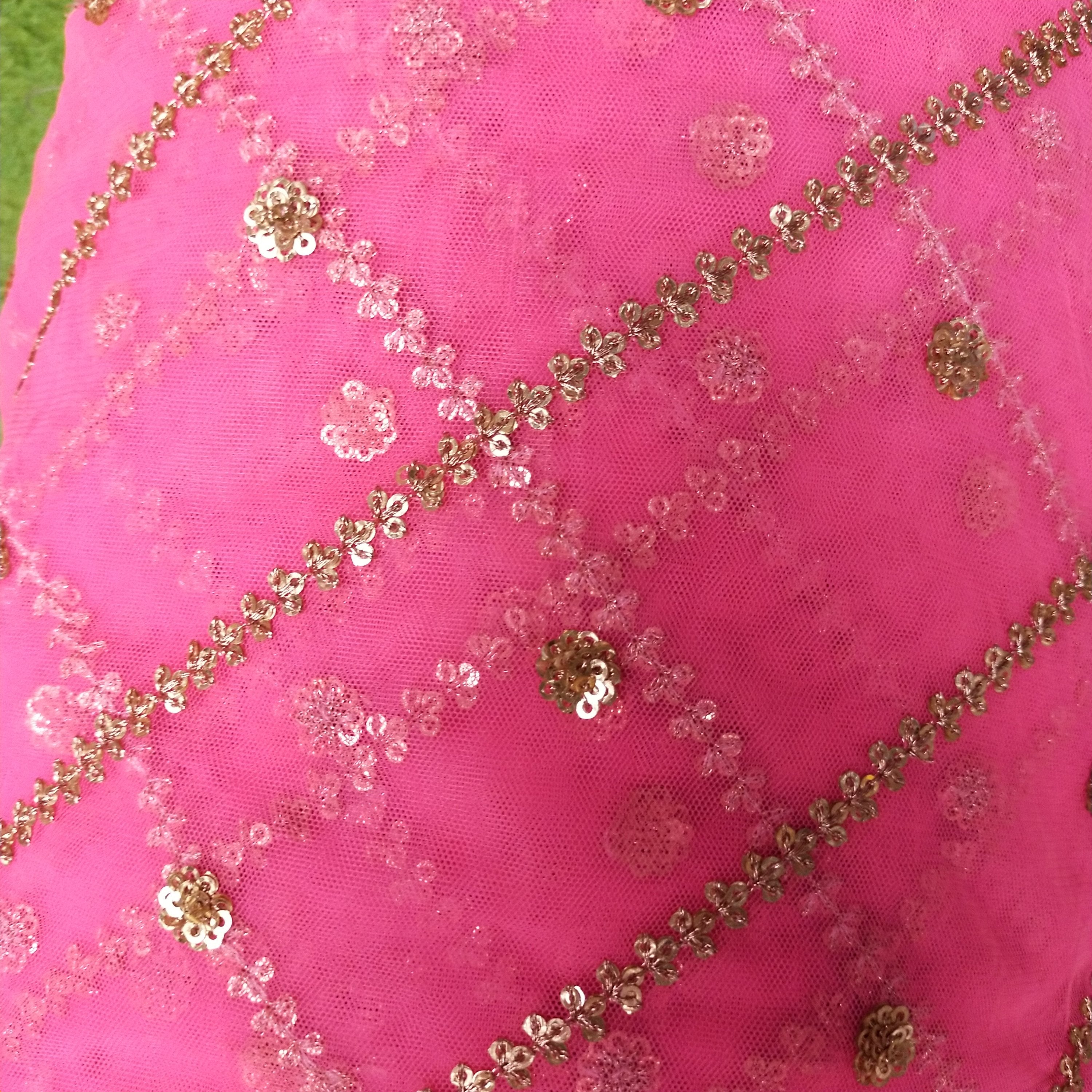 Vivid Pink Net Embroidery Fabric