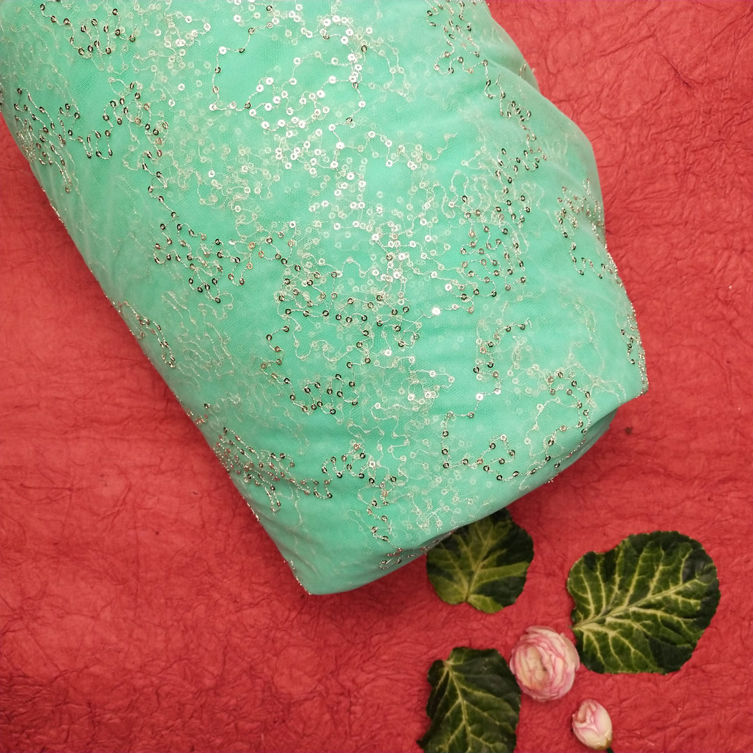 Cyan Green Net Embroidery Fabric