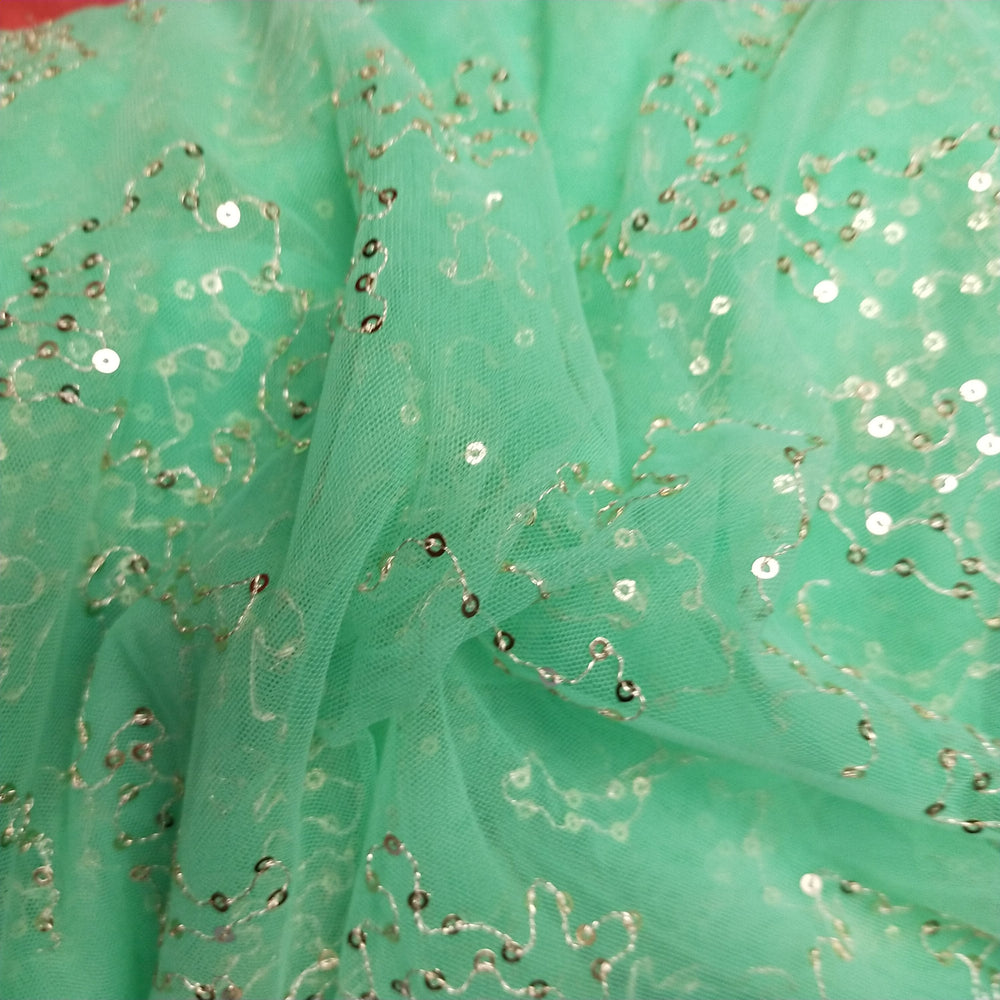 Cyan Green Net Embroidery Fabric