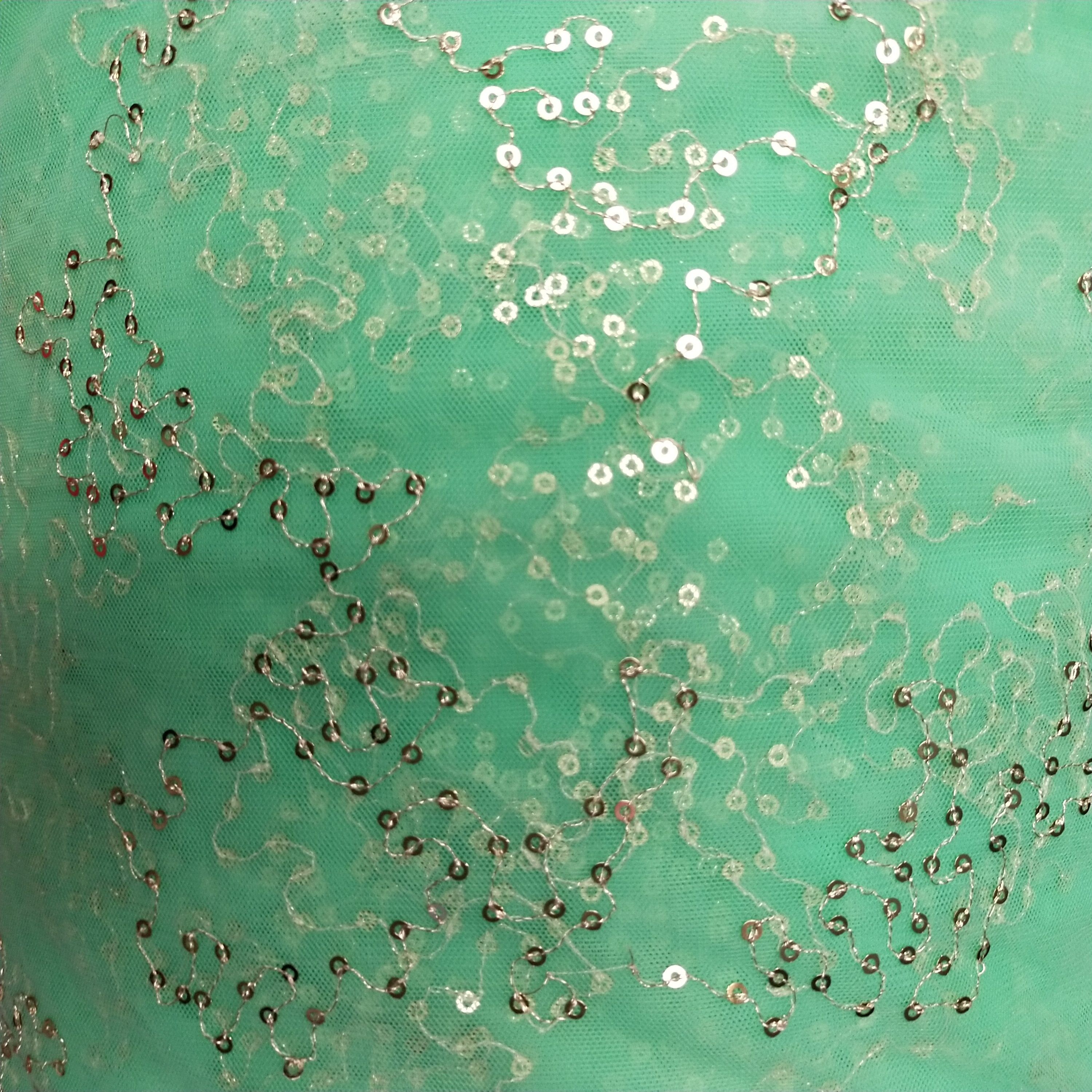 Cyan Green Net Embroidery Fabric