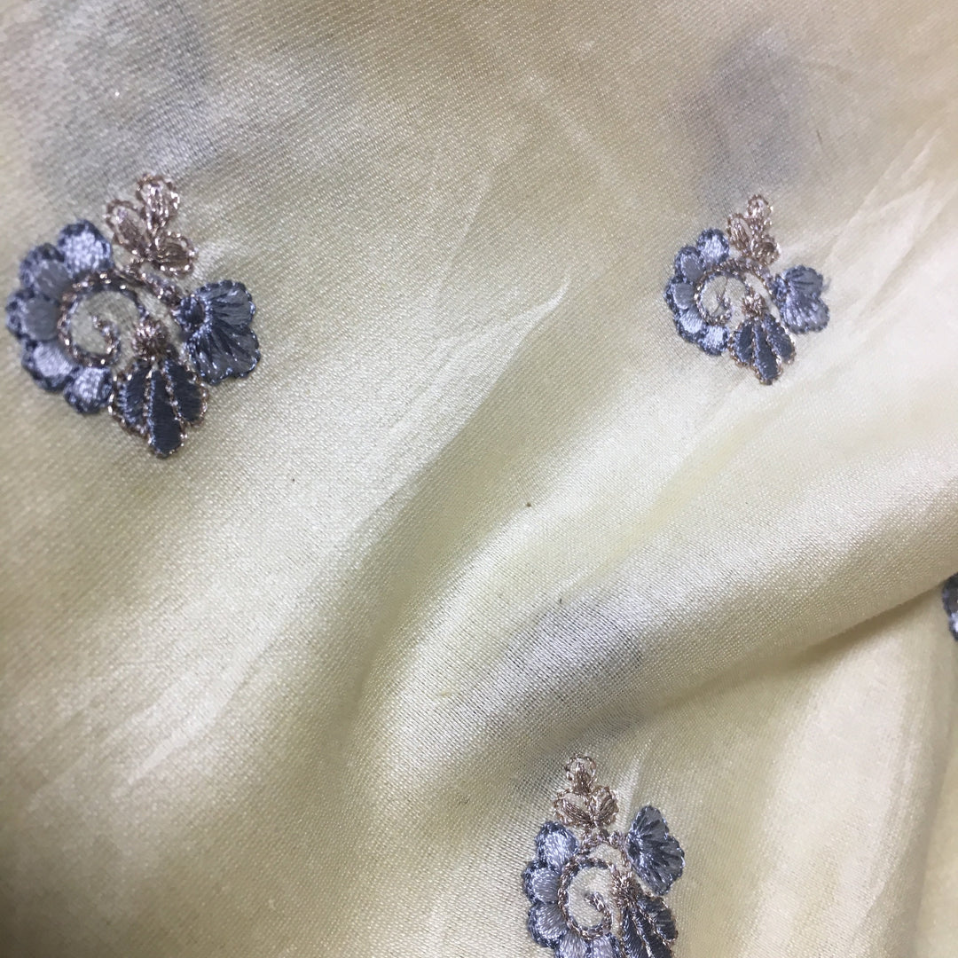 Cream Chanderi Embroidery Fabric