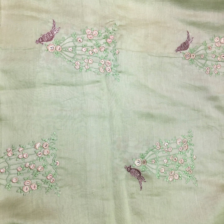 Pista Green Chanderi Emboidery Fabric