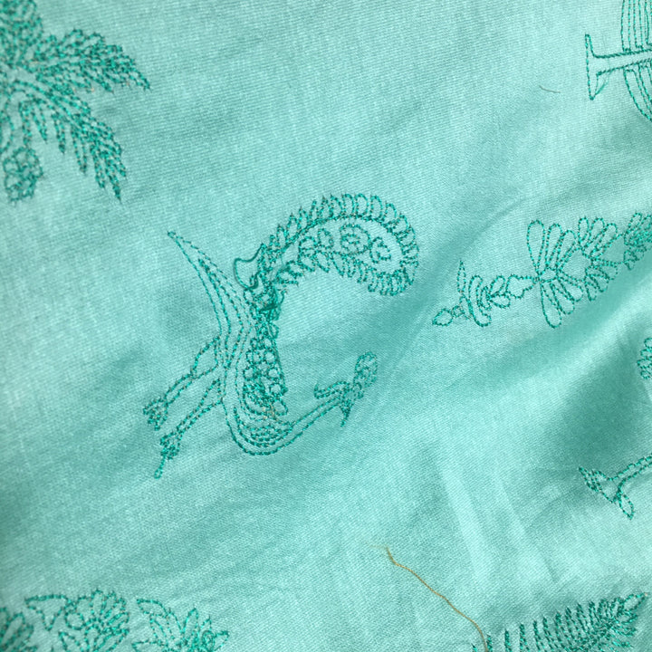 Cyan Blue Chanderi Embroidery Fabri