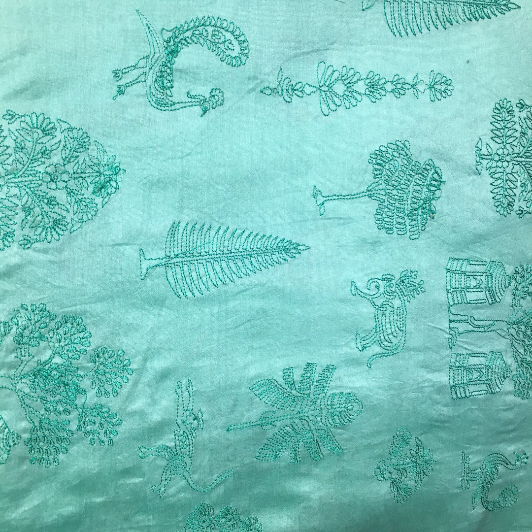 Cyan Blue Chanderi Embroidery Fabri
