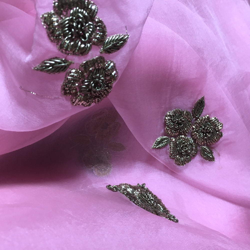 Vivid Pink Organza Embroidery Fabric