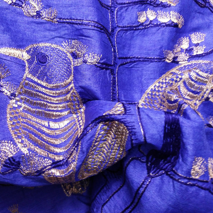 Vivid Blue Tussar Embrodery Fabric